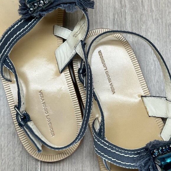 Vera Wang Lavender Sandals 7.5M Robbie Embellished Thong Slingback Flats Blue - Picture 10 of 12